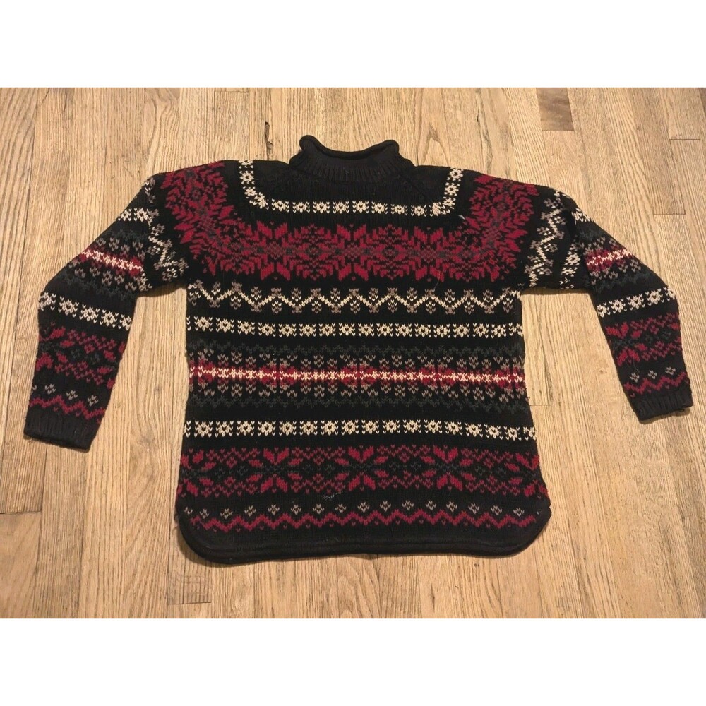 Vintage Eddie Bauer Sweater Womens Rollneck Fair Isle Nordic Cotton 90s Medium